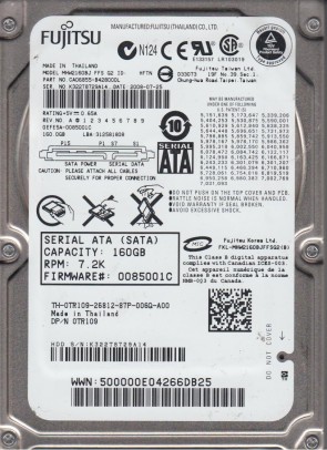 MHW2160BJ FFS G2 Fujitsu 160GB SATA 2.5 Inch Hard Drive